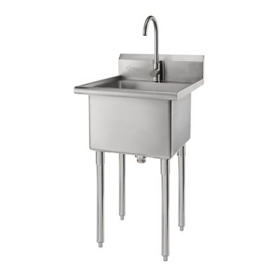 TRINITY 21.5 in. x 24 in. x 49.2 in. Stainless Steel Utility Sink with Faucet