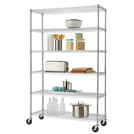 TRINITY 6-Tier Basics EcoStorage Wire Shelving Rack with Wheels, 48 in. x 18 in. x 72 in., Chrome Color