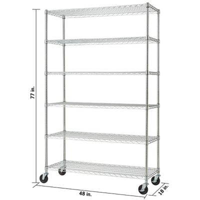 Image showing  6-Tier Basics EcoStorage Wire Shelving Rack with Wheels, 48 in. x 18 in. x 72 in., Chrome Color