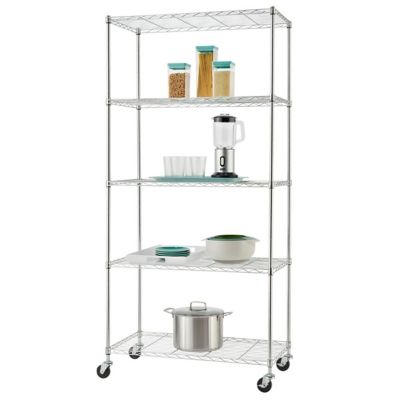 TRINITY 5-Tier Basics EcoStorage Wire Shelving Rack with Wheels, 36 in. x 18 in. x 76 in., Chrome Color