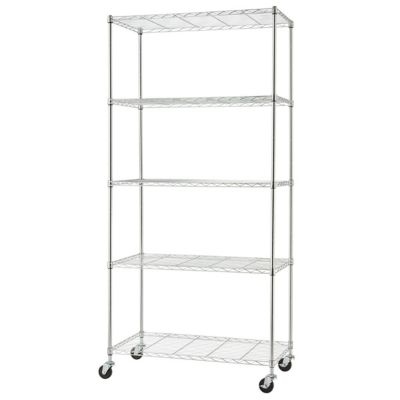 Image showing  36 in. x 18 in. x 76 in. 5-Tier Basics EcoStorage Wire Shelving Rack with Wheels, Chrome Color