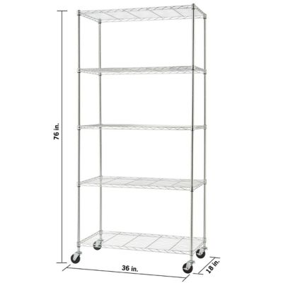Image showing  36 in. x 18 in. x 76 in. 5-Tier Basics EcoStorage Wire Shelving Rack with Wheels, Chrome Color