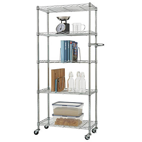 TRINITY 5-Tier Basics EcoStorage Pantry Rack with Wheels, 24 in. x 12 in. x 55.5 in., Chrome Color