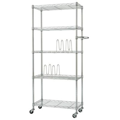 Image showing  5-Tier Basics EcoStorage Pantry Rack with Wheels, 24 in. x 12 in. x 55.5 in., Chrome Color