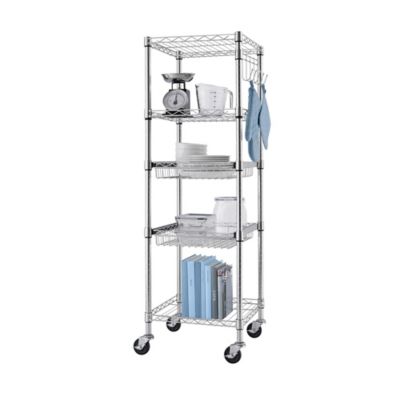 TRINITY 5-Tier EcoStorage Square Rack with Wheels, NSF, Chrome color