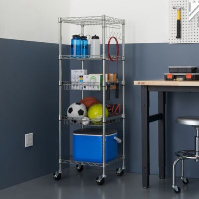 Image showing  5-Tier EcoStorage Square Rack with Wheels, NSF, Chrome color