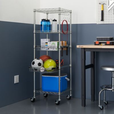 Image showing  5-Tier EcoStorage Square Rack with Wheels, NSF, Chrome color