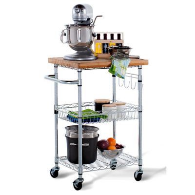 TRINITY EcoStorage Bamboo Kitchen Cart, Chrome color