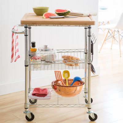 Image showing  EcoStorage Bamboo Kitchen Cart, Chrome color