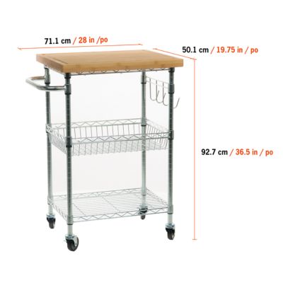 Image showing 5 th TRINITY EcoStorage Bamboo Kitchen Cart, Chrome color