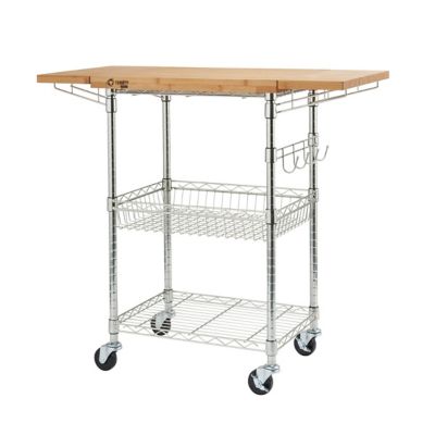Image showing  Pro EcoStorage Expandable Bamboo-Top Kitchen Cart, Chrome color