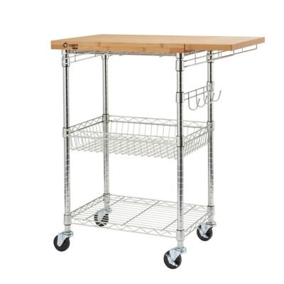 Image showing  Pro EcoStorage Expandable Bamboo-Top Kitchen Cart, Chrome color