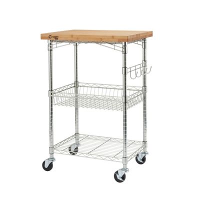 Image showing 5 th TRINITY Pro EcoStorage Expandable Bamboo-Top Kitchen Cart, Chrome color