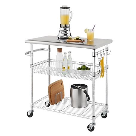 TRINITY EcoStorage 34 in. Stainless Steel Kitchen Cart NSF, Chrome color
