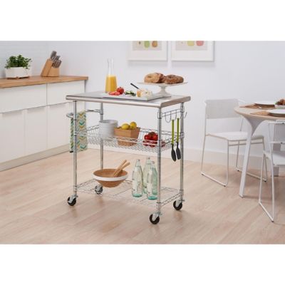 Image showing  EcoStorage 34 in. Stainless Steel Kitchen Cart NSF, Chrome color
