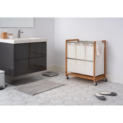 Image showing  3-Bag Ecostorage Bamboo Laundry Cart, Chrome poles