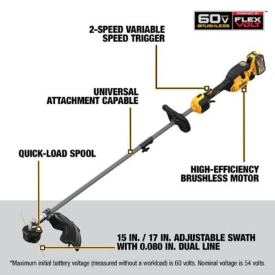 Image showing  FlexVolt DCST972X15 in. 60V MAX Straight Shaft Cordless String Trimmer, Battery & Charger Included, Attachment Capable