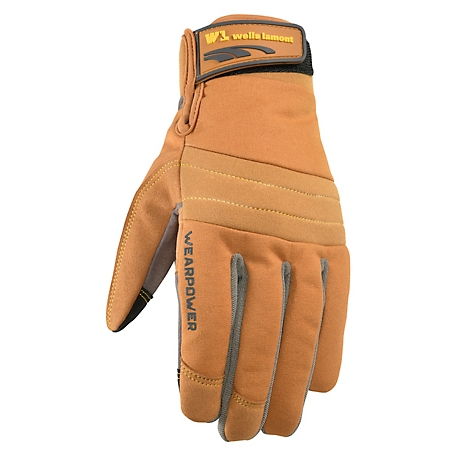 Wells Lamont Men's Wearpower Duck Canvas Synthetic Leather Palm Hybrid Work Gloves with Adjustable Wrists, 1 Pair