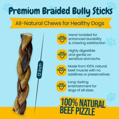 Image showing  12 in. All-Natural Braided Premium Bully Stick Dog Chew Treats, 3 ct.