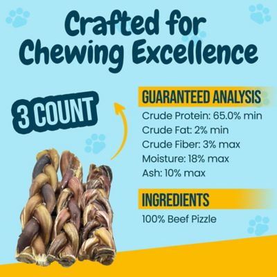 Image showing  12 in. All-Natural Braided Premium Bully Stick Dog Chew Treats, 3 ct.
