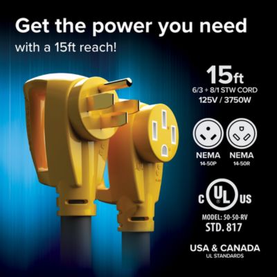 Image showing  50A Power Grip Extension Cord, 15 ft., 125V-250V/12,500W CETLUS, E/F
