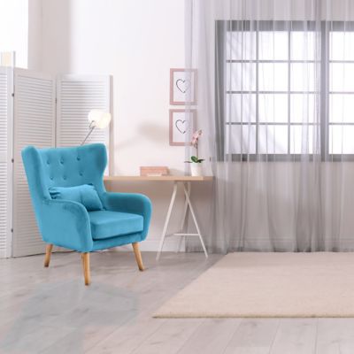 Critter Sitters Faux Velvet Wingback Accent Chair with Wooden Legs, Teal