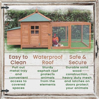 Image showing  Outdoor Elevated Wooden Chicken Coop with Ramp, Nesting Box, Run and Waterproof Roof, 1 to 2 Chicken Capacity