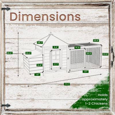 Image showing  Outdoor Elevated Wooden Chicken Coop with Ramp, Nesting Box, Run and Waterproof Roof, 1 to 2 Chicken Capacity