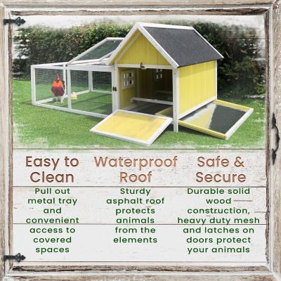 Image showing  Outdoor Elevated Wooden Chicken Coop with Ramp, Run, Waterproof Roof and Removable Tray, 3 Chicken Capacity