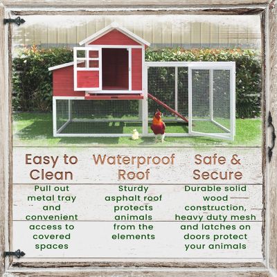 Image showing  Outdoor Elevated Wooden Chicken Coop with Ramp, Nesting Box, Run and Waterproof Roof, 3 Chicken Capacity