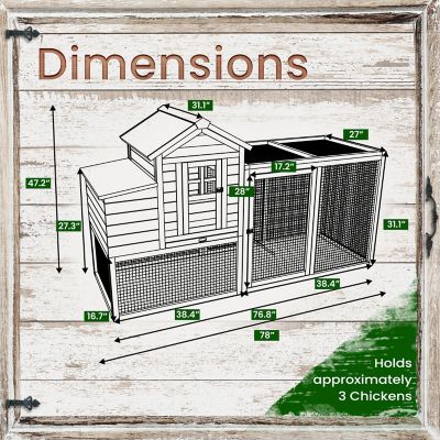 Image showing  Outdoor Elevated Wooden Chicken Coop with Ramp, Nesting Box, Run and Waterproof Roof, 3 Chicken Capacity