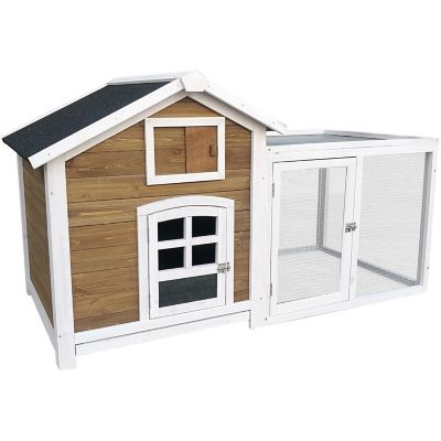 Hanover Outdoor Wooden Rabbit Hutch with Ramp, Waterproof Roof, and Removable Tray 2.8 ft. D x 5.1 ft. W x 2.7 ft. H
