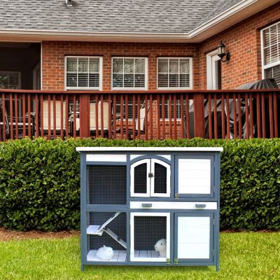 Hanover Outdoor Wooden 2-Story Rabbit Hutch with 2 Ramps, Wire Mesh Run and Removable Tray