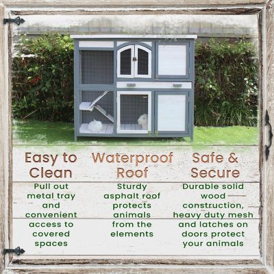 Image showing  2-Story Outdoor Wooden Rabbit Hutch with 2 Ramps, Wire Mesh Run and Removable Tray, 41 in. x 48 in. x 19 in.