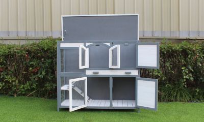 Image showing  2-Story Outdoor Wooden Rabbit Hutch with 2 Ramps, Wire Mesh Run and Removable Tray, 41 in. x 48 in. x 19 in.