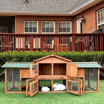 Hanover Outdoor Wooden Elevated Rabbit Hutch with Ramp, Run, Waterproof Roof and Removable Tray