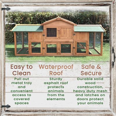 Image showing  2-Story Outdoor Wooden Elevated Rabbit Hutch with Ramp, Run, Waterproof Roof and Removable Tray, 33.5 x 79 x 20.5 in.