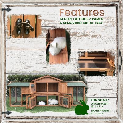 Image showing  2-Story Outdoor Wooden Elevated Rabbit Hutch with Ramp, Run, Waterproof Roof and Removable Tray, 33.5 x 79 x 20.5 in.