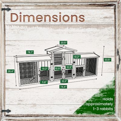Image showing  2-Story Outdoor Wooden Elevated Rabbit Hutch with Ramp, Run, Waterproof Roof and Removable Tray, 33.5 x 79 x 20.5 in.