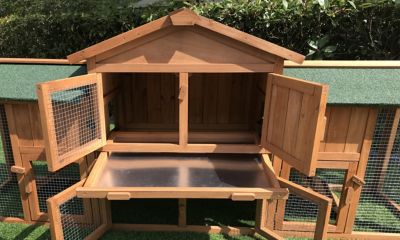 Image showing  2-Story Outdoor Wooden Elevated Rabbit Hutch with Ramp, Run, Waterproof Roof and Removable Tray, 33.5 x 79 x 20.5 in.