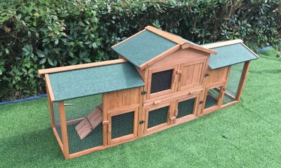 Image showing 5 th Hanover 2-Story Outdoor Wooden Elevated Rabbit Hutch with Ramp, Run, Waterproof Roof and Removable Tray, 33.5 x 79 x 20.5 in.