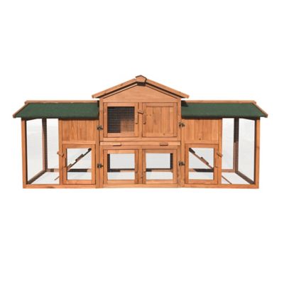 Image showing 9 th Hanover 2-Story Outdoor Wooden Elevated Rabbit Hutch with Ramp, Run, Waterproof Roof and Removable Tray, 33.5 x 79 x 20.5 in.