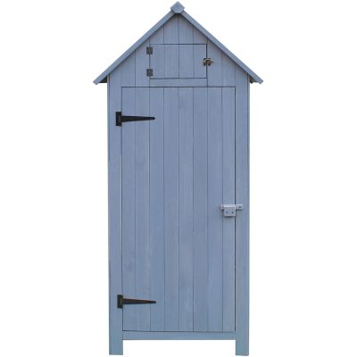 Hanover Outdoor Wooden Storage Shed with Pitched Roof, 3 Shelves and Locking Latch in Gray 2.5 Ft. W x 1.7 Ft. D x 5.8 Ft. H