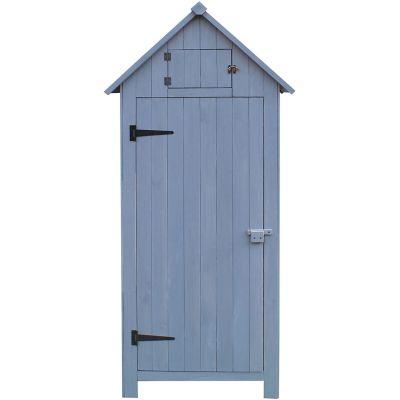 Hanover 2.5 ft. x 1.7 ft. x 5.8 ft. Outdoor Wooden Storage Shed with Pitched Roof, 3 Shelves and Locking Latch, Gray