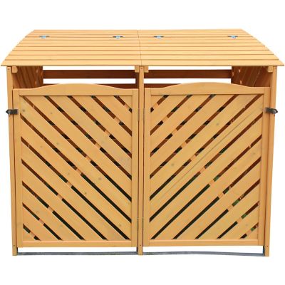 Hanover Wooden Trash and Recyclables Bin Storage Shed with Dual Front Doors and Hinged Top Lids, HANWS0104-NAT