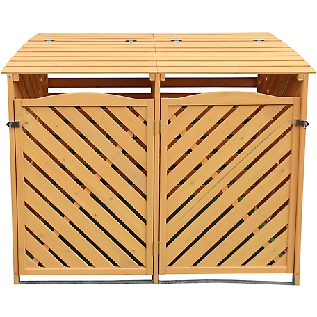 Hanover Wooden Trash and Recyclables Bin Storage Shed with Dual Front Doors and Hinged Top Lids, HANWS0104-NAT