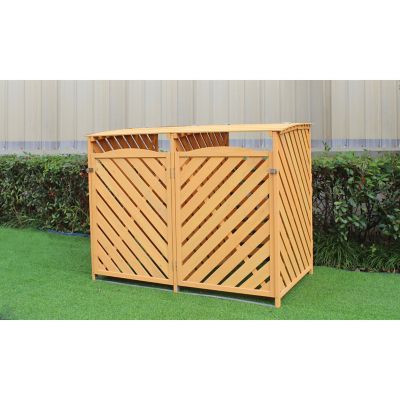 Image showing  Wooden Trash and Recyclables Bin Storage Shed with Dual Front Doors and Hinged Top Lids