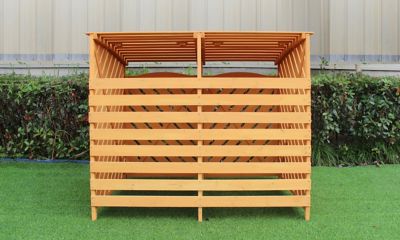 Image showing  Wooden Trash and Recyclables Bin Storage Shed with Dual Front Doors and Hinged Top Lids