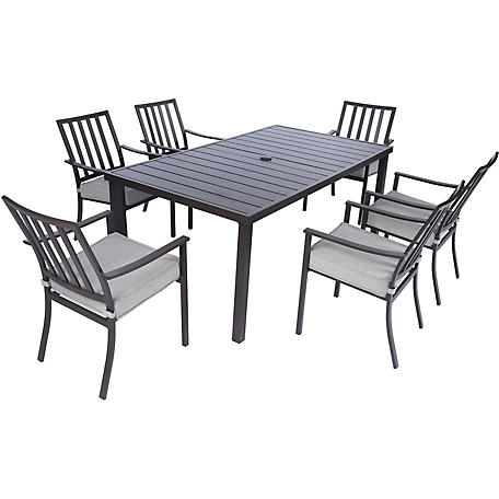 Mod Furniture 7 pc. Carter Dining Set, Includes 6 Pewter Grey Padded Dining Chairs and Slat Table