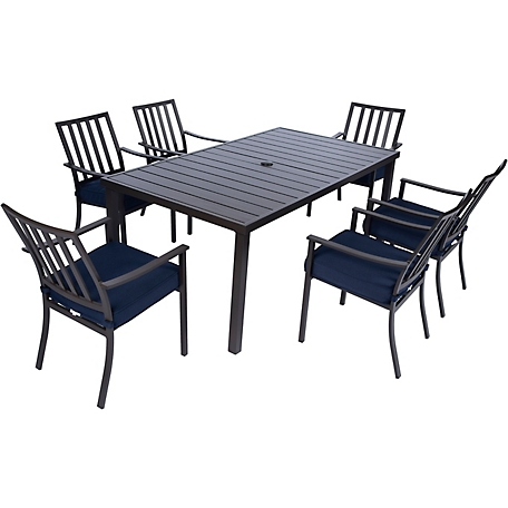 Mod Furniture 7 pc. Carter Dining Set, Includes 6 Navy Padded Dining Chairs and Slat Table